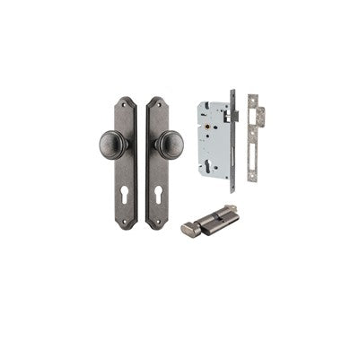 Iver Door Knob Paddington Shouldered Distressed Nickel Key / Thumb Entrance Kit