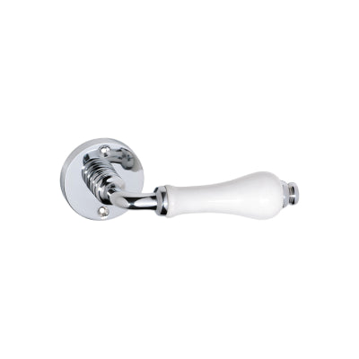 Tradco Door Lever Exeter Round Rose Pair White Porcelain Chrome Plated D54xP66mm