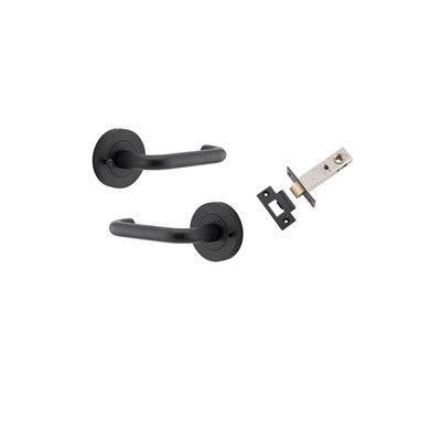 Iver Door Lever Oslo Return Rose Round Matt Black Inbuilt Privacy Kit