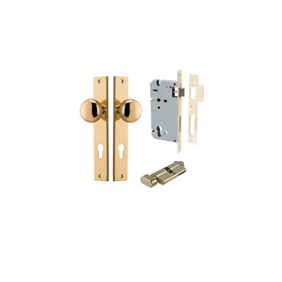 Iver Door Knob Cambridge Rectangular Polished Brass Key / Thumb Entrance Kit