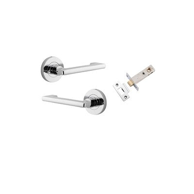 Iver Door Lever Baltimore Return Rose Round Polished Chrome Inbuilt Privacy Kit