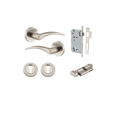 Iver Door Lever Oxford Rose Round Satin Nickel Key / Thumb Entrance Kit