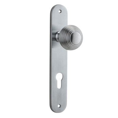 Iver Door Knob Guildford Oval Euro Pair Brushed Chrome CTC85mm D52xP72mm BPH240xW40mm