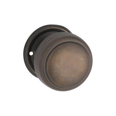 Tradco Door Knob Milled Edge Round Rose Pair Antique Brass D52xP48mm BP52mm