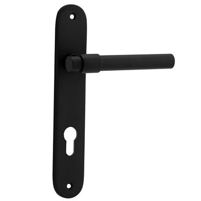 Iver Door Lever Helsinki Oval Euro Pair Matt Black CTC85mm L137xP58mm BPH240xW40mm