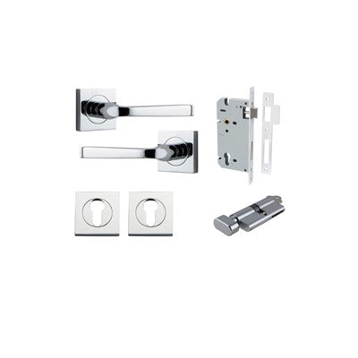 Iver Door Lever Annecy Rose Square Polished Chrome Key / Thumb Entrance Kit