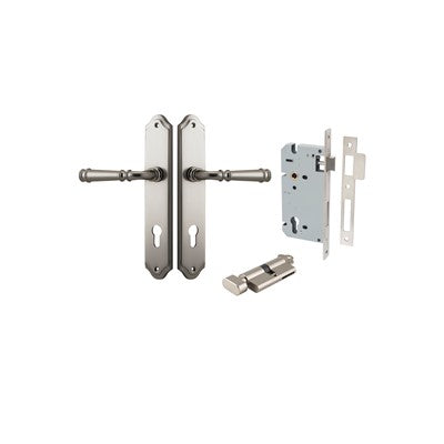 Iver Door Lever Verona Shouldered Satin Nickel Key / Thumb Entrance Kit