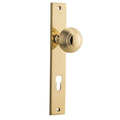 Iver Door Knob Guildford Rectangular Euro Pair Polished Brass CTC85mm D52xP72mm BPH240xW38mm