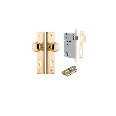 Iver Door Knob Cambridge Stepped Polished Brass Key / Key Entrance Kit