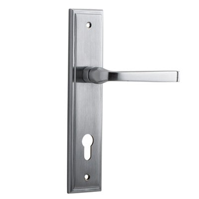 Iver Door Lever Annecy Stepped Euro Pair Brushed Chrome CTC85mm L117xP66mm BPH237xW50mm