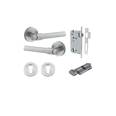 Iver Door Lever Helsinki Rose Round Brushed Chrome Key / Thumb Entrance Kit