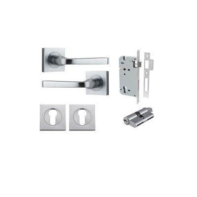 Iver Door Lever Annecy Rose Square Brushed Chrome Key / Key Entrance Kit