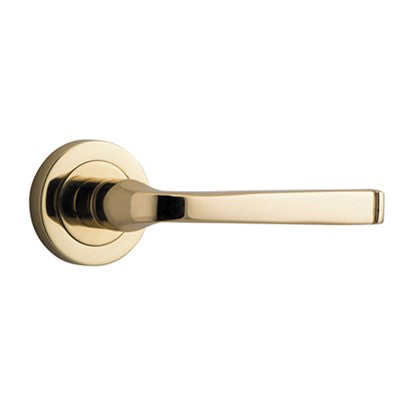 Iver Door Lever Annecy Rose Round Concealed Fix Pair Polished Brass L117xP66mm BPD52mm