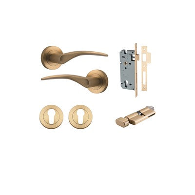 Iver Door Lever Oxford Rose Round Brushed Brass Key / Thumb Entrance Kit