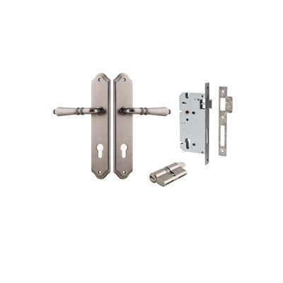 Iver Door Lever Sarlat Shouldered Distressed Nickel Key / Key Entrance Kit