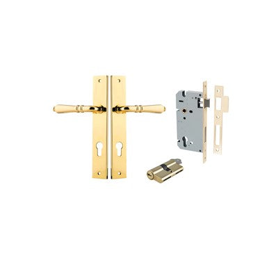 Iver Door Lever Sarlat Rectangular Polished Brass Key / Key Entrance Kit