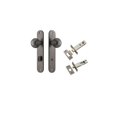 Iver Door Knob Guildford Oval Distressed Nickel Privacy Kit