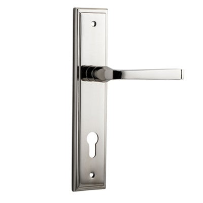 Iver Door Lever Annecy Stepped Euro Pair Polished Nickel CTC85mm L117xP66mm BPH237xW50mm