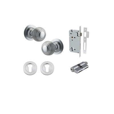 Iver Door Knob Guildford Rose Round Brushed Chrome Key / Key Entrance Kit