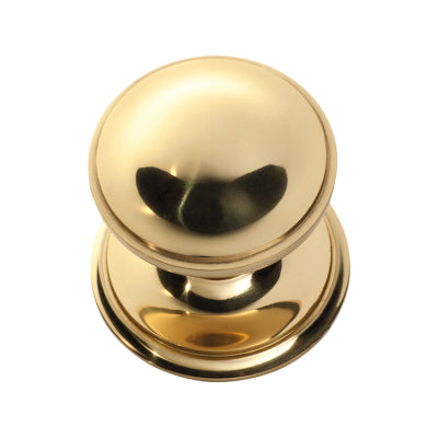 Tradco Centre Door Knob Classic Round Polished Brass P86mm Backplate 85mm