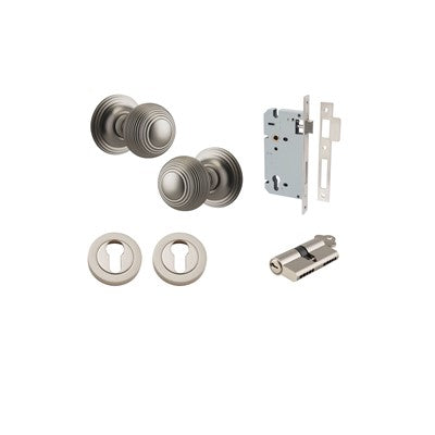 Iver Door Knob Guildford Rose Round Satin Nickel Key / Key Entrance Kit