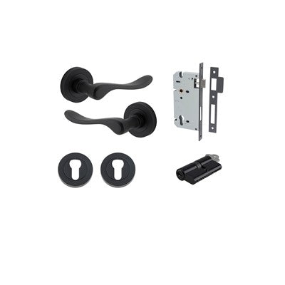 Iver Door Lever Stirling Rose Round Matt Black Key / Key Entrance Kit