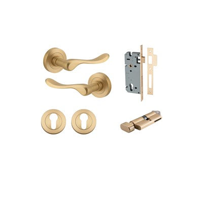 Iver Door Lever Stirling Rose Round Brushed Brass Key / Thumb Entrance Kit