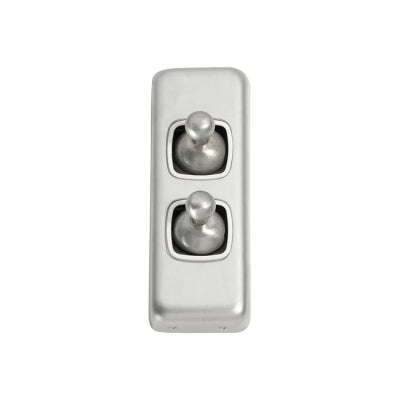 Tradco Switch Flat Plate Toggle 2 Gang White Satin Chrome H82xW30mm