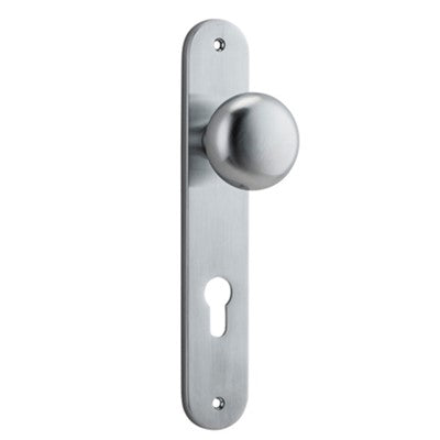 Iver Door Knob Cambridge Oval Euro Pair Brushed Chrome CTC85mm D55xP60mm BPH240xW40mm