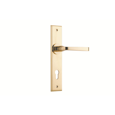 Iver Door Lever Annecy Chamfered Euro Pair Polished Brass CTC85mm L117xP65mm BPH240xW50mm