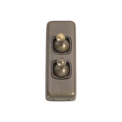 Tradco Switch Flat Plate Toggle 2 Gang Brown Antique Brass H82xW30mm