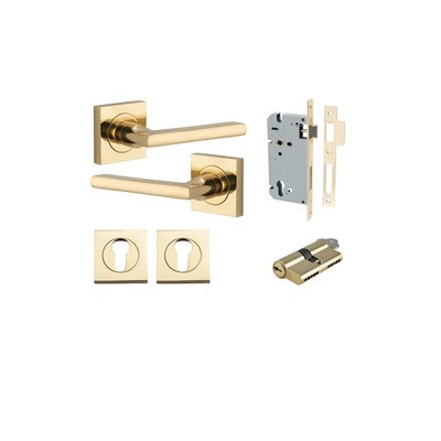 Iver Door Lever Baltimore Rose Square Polished Brass Key / Key Entrance Kit