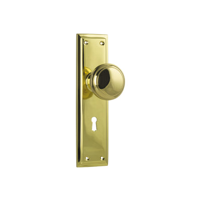 Tradco Door Knob Milton Lock Pair Polished Brass H200xW50xP73mm