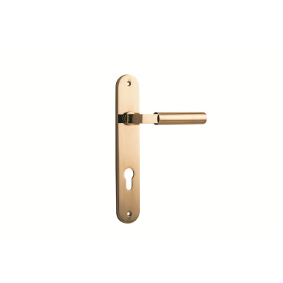 Iver Door Lever Berlin Oval Euro Pair Polished Brass CTC85mm L120xP57mm BPH240xW40mm