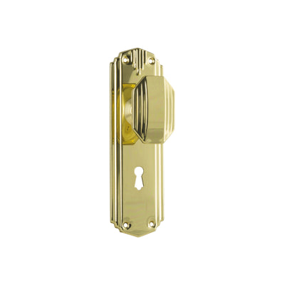 Tradco Door Knob Napier Art Deco Lock Pair Polished Brass H178xW54xP50mm