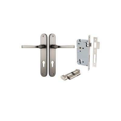 Iver Door Lever Annecy Oval Satin Nickel Key / Thumb Entrance Kit