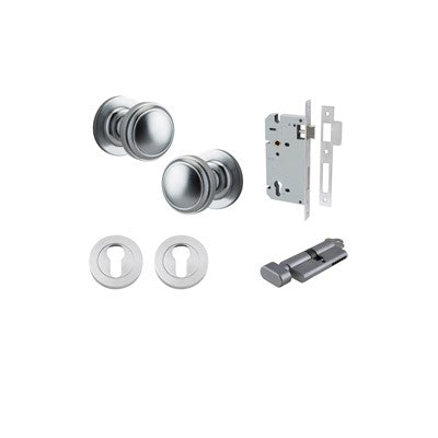 Iver Door Knob Paddington Rose Round Brushed Chrome Key / Thumb Entrance Kit