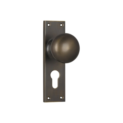 Tradco Door Knob Victorian Euro Pair Antique Brass H152xW42xP75mm