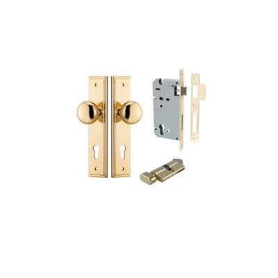 Iver Door Knob Cambridge Stepped Polished Brass Key / Thumb Entrance Kit