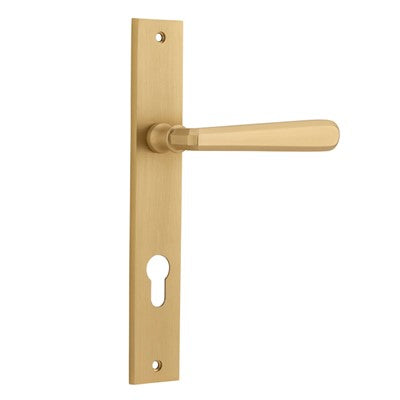 Iver Door Lever Copenhagen Rectangular Euro Pair Brushed Brass CTC85mm L120xP57mm BPH 240x38mm