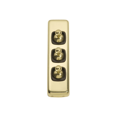 Tradco Switch Flat Plate Toggle 3 Gang Brown Polished Brass H108xW30mm