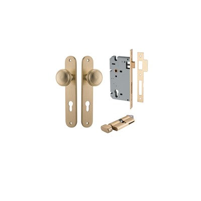 Iver Door Knob Paddington Oval Brushed Brass Key / Thumb Entrance Kit