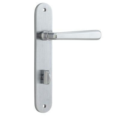 Iver Door Lever Copenhagen Oval Privacy Pair Brushed Chrome CTC85mm L120xP57mm BPH240xW40mm