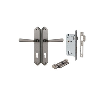 Iver Door Lever Copenhagen Shouldered Distressed Nickel Key / Thumb Entrance Kit