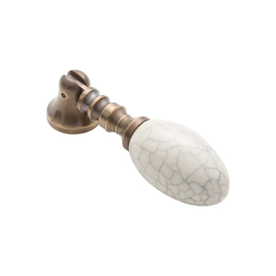 Tradco Cabinet Pull Teardrop Crazed Ivory Porcelain Antique Brass BP18mm Drop 65mm