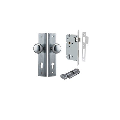 Iver Door Knob Cambridge Stepped Brushed Chrome Key / Thumb Entrance Kit