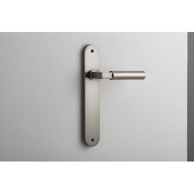 Iver Door Lever Berlin Oval Latch Pair Satin Nickel L120xP57mm BPH240xW40mm