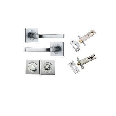 Iver Door Lever Annecy Rose Square Brushed Chrome Privacy Kit