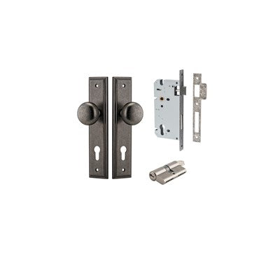 Iver Door Knob Cambridge Stepped Distressed Nickel Key / Key Entrance Kit