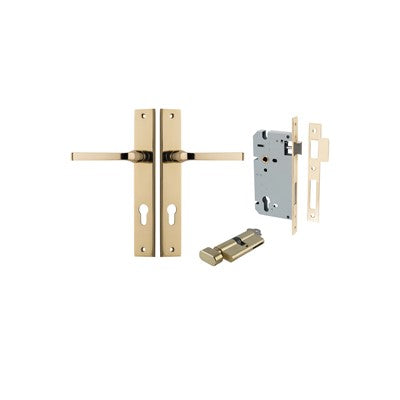 Iver Door Lever Annecy Rectangular Polished Brass Key / Thumb Entrance Kit